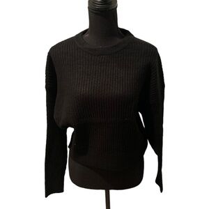 Elodie Crewneck Ribbed Crop Sweater Black NWT